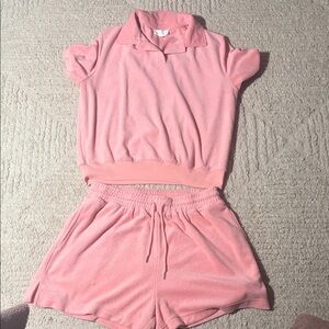 MABLE Terry Cloth Collared Short Set Preppy Casual Top: small Bottoms: large